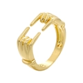 Polished gold rock on hand gesture open ring with adjustable minimalist metal band - Gold / Adjustable Open