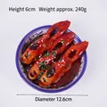 Modelo de comida realista de cangrejos en cuenco de porcelana azul y blanca decorativo - Tres Langostas