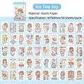 50er Set niedliche Cartoon Washi Aufkleber mit Haustieren und Mädchen für Scrapbooks - Eistee Freude (Blau)