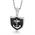 Silver shield pendant necklace with nautical anchor and rope detail on rope chain - Anchor Shield Style (KP37333-D)