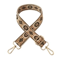 Detail of vintage floral woven bag strap with golden metal hooks and adjustable buckle - Beige-Brown Coffee Flower