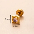 Golden flower cartilage earring with a square beaded frame and a round purple zircon stone - Gold 10# Square Stone