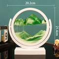 Green liquid sand art glass decor with white frame and stand for office desk, 21.4cm height - 8 Inch White Frame Rotate Green