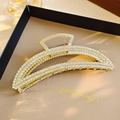 Elegant gold-tone hair claw clip with multiple rows of sparkling rhinestones - Gold Curved Full Diamond Large Claw