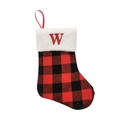 Chaussette de Noël à carreaux rouges et noirs avec fausse fourrure et lettre W brodée - Lettre W
