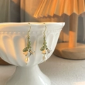 Elegant lily of the valley earrings with gold hooks, green leaves and white pearls - 20# Ear Hook-Green Flower