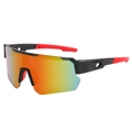 Gafas de ciclismo negras y rojas con protección UV y lentes degradadas naranja vivo - Montura Negra Lentes Rojo Púrpura