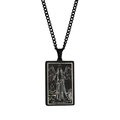 Black Temperance tarot card rectangular pendant necklace in vintage stainless steel finish - Temperance / Black