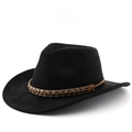 Cappello da cowboy nero a tesa larga con fascia in pelle intrecciata e perline di legno - M (56-58cm) / Nero