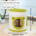 Dual-layer cylindrical cat scratcher house in beige and green, 32x36cm sisal cat bed - Green Sisal Barrel Cat Bed / Layered Style