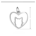 Silver stainless steel heart frame with cat silhouette pendant, 20x21mm jewelry charm - Heart Cat-Silver (20x21mm) / 5 Pcs/Pack
