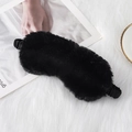 Plush black faux rabbit fur sleep eye mask with soft elastic strap for travel and home - Black