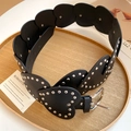 Black heart-shaped leather waist belt with silver metal studs and pin buckle closure - 74# Waist Chain