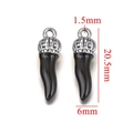 Black cornicello horn pendant with silver crown cap and precise dimensions 20.5x6mm - Black-Silver