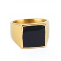Anillo de sello cuadrado dorado para hombre con acabado de incrustación de esmalte negro - US 7 / Dorado