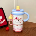 Κούπα καφέ καρτούν με μπλε καπάκι, σχέδια σκύλων και ένα διακοσμητικό κουδουνάκι - 600ml / Μπλε (Κεραμικό Εσωτερικό)