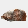 Detail of autumn herringbone newsboy cap featuring brown tweed textures and side view - One Size / Caramel Grey Mixed