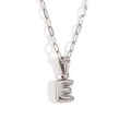 Silver stainless steel paperclip chain necklace with a mini bubble letter E pendant - Silver-E