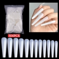 504 Stück extra lange weiße Coffin-Press-on-Nägel Set mit 12 Größen für Maniküre - 504 Stück/Box / Naturfarbe