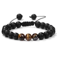Bracciale intrecciato regolabile con perline nere opache e pietre occhio di tigre - Opaco + 3 Perle Occhio di Tigre