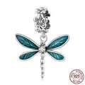 925 sterling silver dragonfly charm with blue enamel wings and sparkling zircon - BSC521-Blue Dragonfly