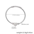 Silver adjustable stainless steel wire heart charm bracelet in polished finish - Z006-Steel Color Bracelet / Silver
