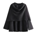 Detail eines dunkelgrauen Woll-Capes mit hohem Rollkragen und dekorativem Knopf - S / Schwarz