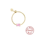 Adjustable S925 sterling silver chain ring in gold with an oval pink zircon stone - Gold Oval - Pink Zirconia
