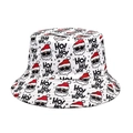 Omkeerbare kerstvissershoed met kerstmanprint en HO! HO! HO! tekst in het wit - M (56-58cm) / Kerstwit