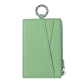 Slim light green lychee grain leather coin purse with round metal ring and side zipper - Avocado Green