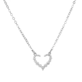 Silver-tone hollow heart necklace featuring pavé-set zircons on a classic link chain - Open Paved Heart (S96)