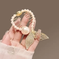 Fermaglio per capelli a coda di sirena dorata con perle e strass per acconciature eleganti - J52 Coda di Pesce Perla Strass Molletta a Griffe