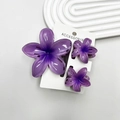 Three-piece purple plumeria flower hair claw clip set with glossy finish on display card - Purple Set (including Cards)