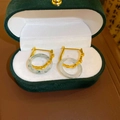 Bamboo style gold earrings with green jade pendant and crystals in a velvet gift box - Bamboo Jade Safety Buckle Style (Ear Clip)