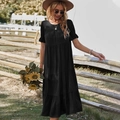 Short sleeve tiered black maxi dress with ruffle details for casual vacation look - S / Black