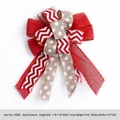 20cm Rote und Cremefarbene Weihnachts-Schleife aus Jute für Tannenbaum-Dekoration - Rote Wellenlinie Beige Punkte