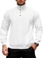 Witte heren trui met kabelpatroon, vintage knopen en een opstaande kraag - S / Wit