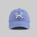 Light blue cotton baseball cap with white ribbon bow embroidery and curved brim - Line Bow Embroidered Baseball Cap Style / Blue