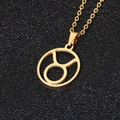 Polished golden stainless steel Taurus zodiac pendant with cutout symbol on O-chain - Taurus / Gold