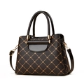Dark brown leather bucket bag with gold floral patterns and black polished handles - Deep Maple & Coffee