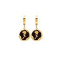 French style vintage golden coin earrings with black enamel and 3D rose flower relief - Rose Earrings (Black)