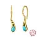 Elegant 925 sterling silver gold earrings with turquoise teardrop pendants on white base - Turquoise Spiral Hook - Gold