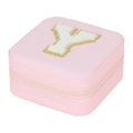 Pink portable travel jewelry box with zipper and decorative golden letter Y on top - Letter Y (No Mirror) (FS61) / 10x10x5cm