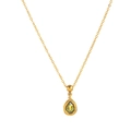 18K gold plated stainless steel necklace featuring a teardrop-shaped green gemstone - August Individual Pendant