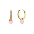Macro view of S925 sterling silver hoop earrings with pink heart zircon pendant - Heart Pendant Style (JQH0021-GG-3) / Gold-Pink Heart
