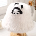Cute white faux rabbit fur bucket hat with panda plush decoration for winter warmth - M (56-58cm) / White