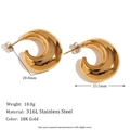 Detailed size and material specs for hollow 18K gold plated stainless steel wave earrings - Hollow 28mm Sea Wave Hoop Earrings - Gold