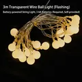 Warm white 3M round ball LED fairy string lights with transparent wire for Christmas - 3m Transparent Wire Round Ball Flash Battery Warm White