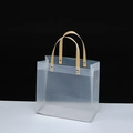 Frosted semi-transparent PP gift bag with wood-grain handles and silver rivets - Single Piece / No.2 Horizontal 21*10*22cm