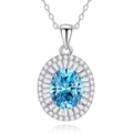 Collar de plata S925 con cristal azul mar ovalado y halo de pequeños diamantes - Plata 925 / Aguamarina